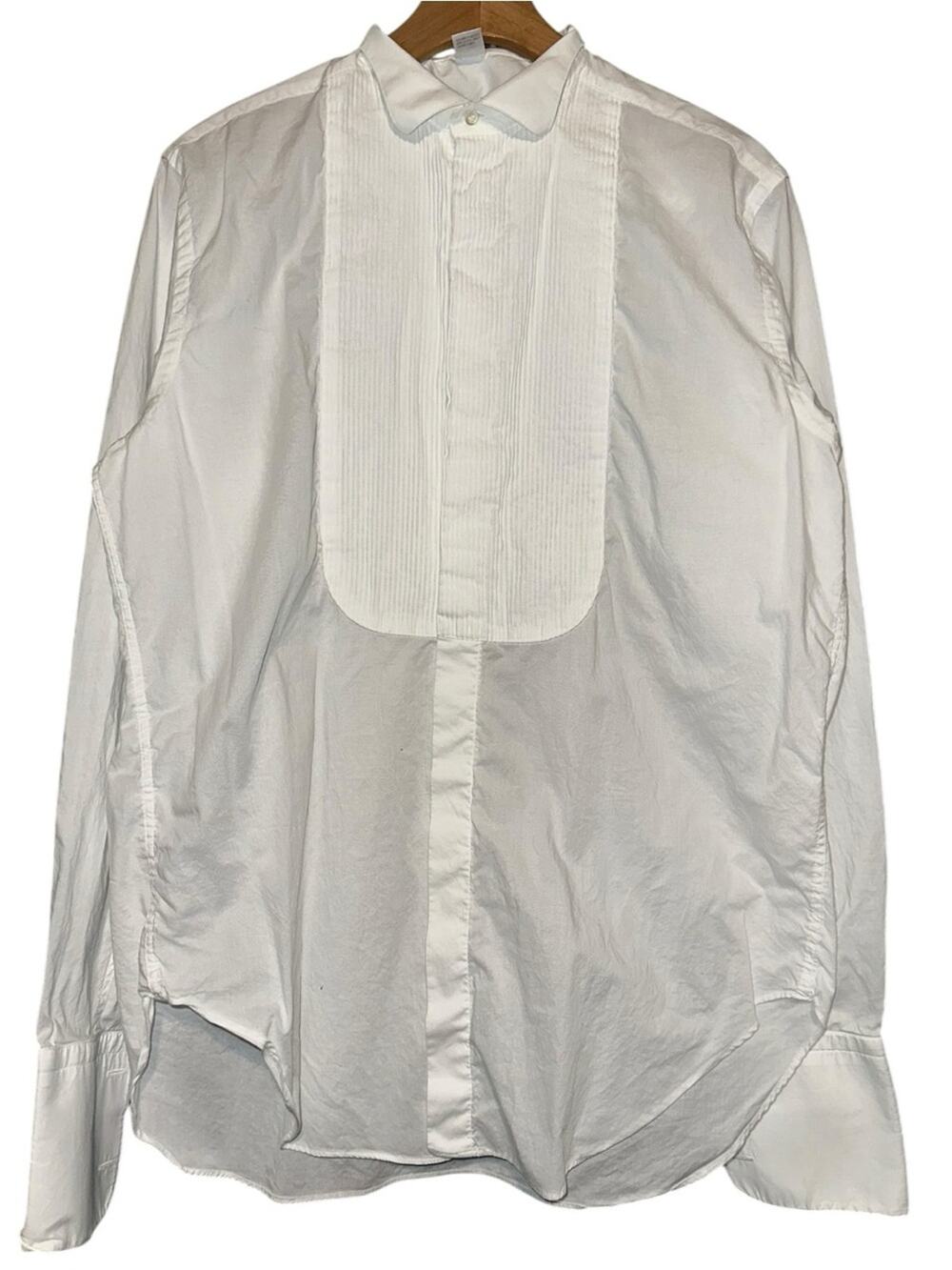 Giorgio Armani Men’s Size 15 38 White Cotton Pleated Bib Dress Tuxedo Shirt